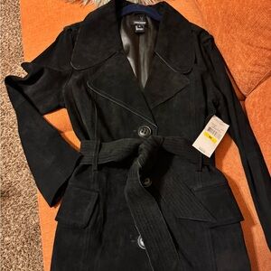 Jones New York Classic Black Suede Trench Coat